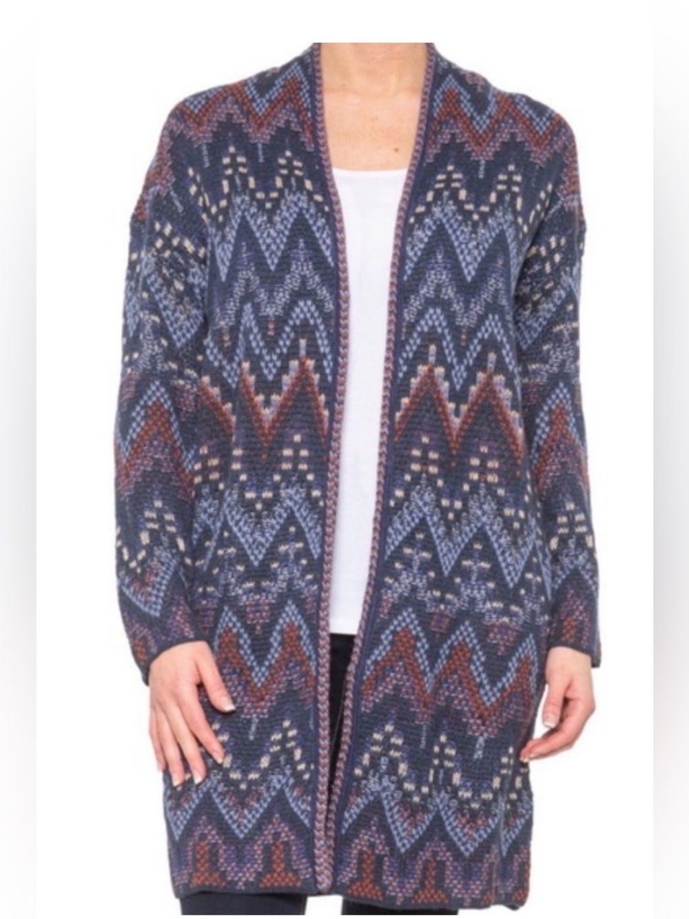 Lucky Brand cardigan sweater boho aztek western blue burgundy